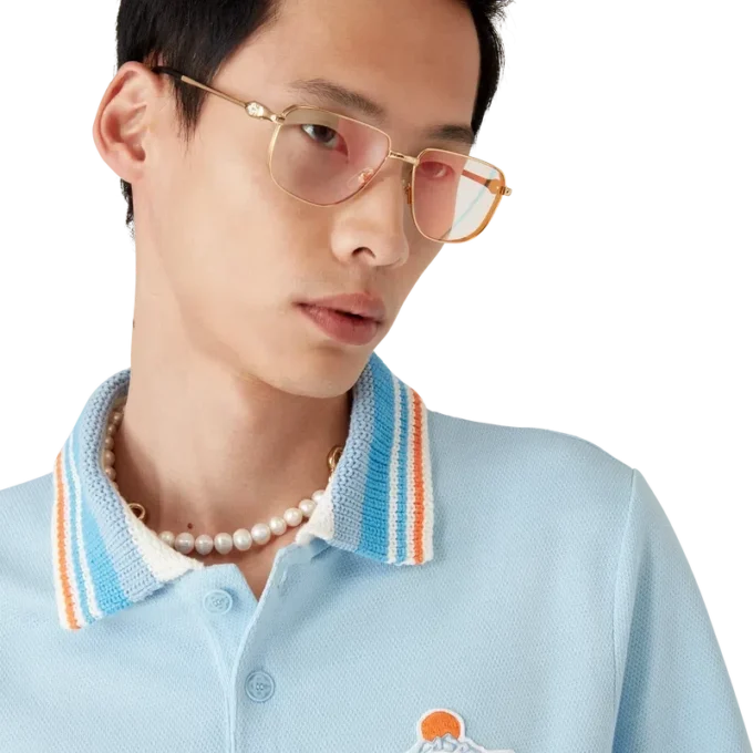 Strikket piké-shorts-skjorte med korte ermer