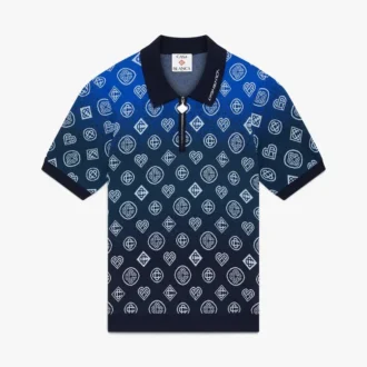 Strikket poloskjorte med korte ermer og monogram i fargegradient