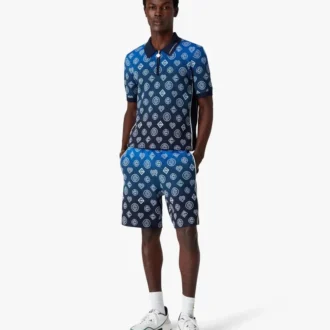 Strikket poloskjorte med korte ermer og monogram i fargegradient
