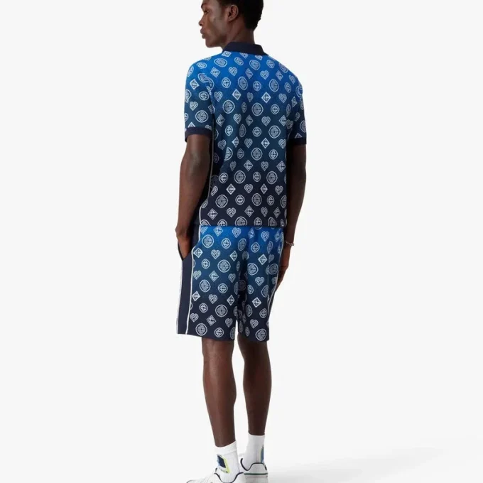 Strikket poloskjorte med korte ermer og monogram i fargegradient