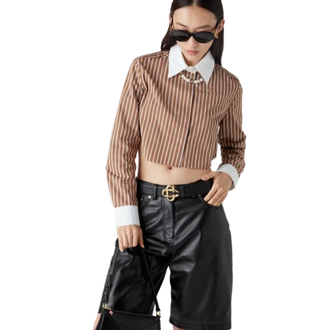 Stripe Cropped Long Sleeve Skjorte Stripe Cropped Long Sleeve Skjorte