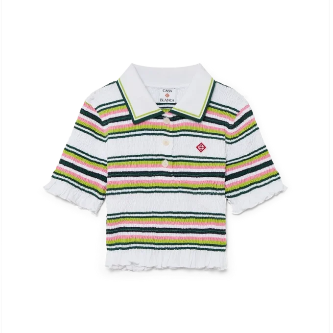 Stripet kort pique-skjorte