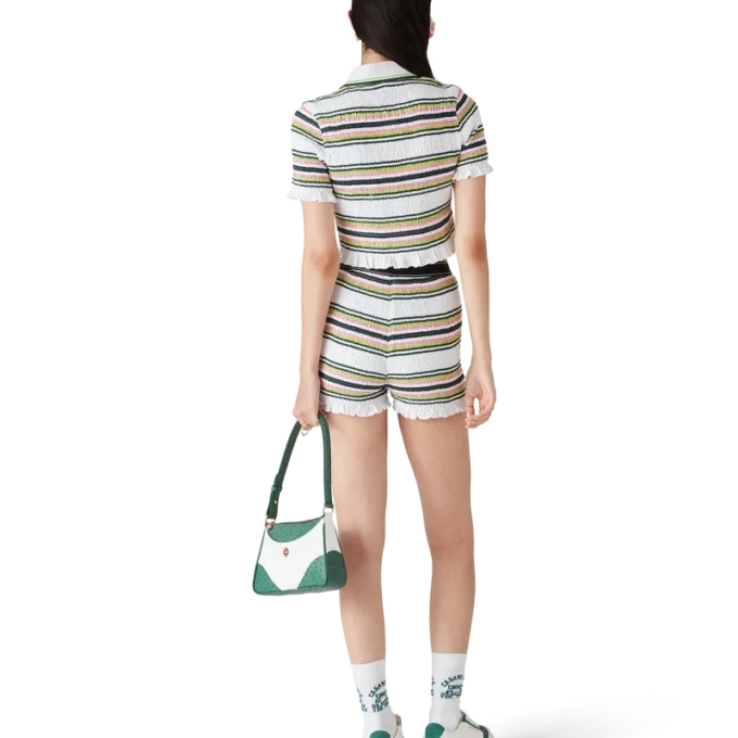 Stripet kort pique-skjorte