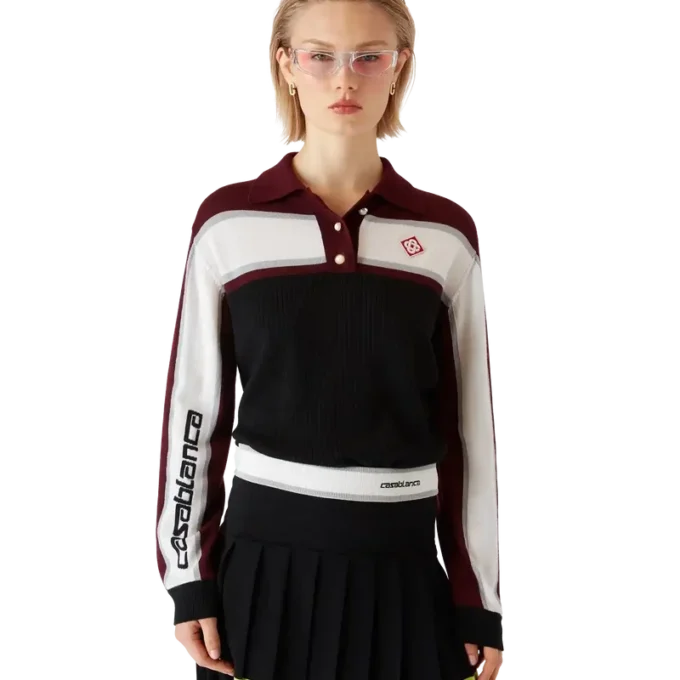 Stripet oversized langermet pique-skjorte