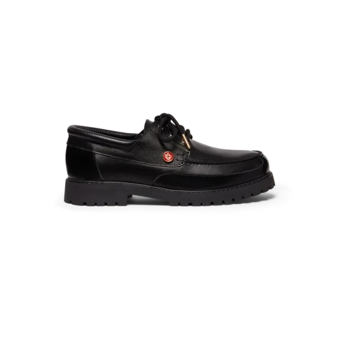 Svarte båtsko i skinn for menn