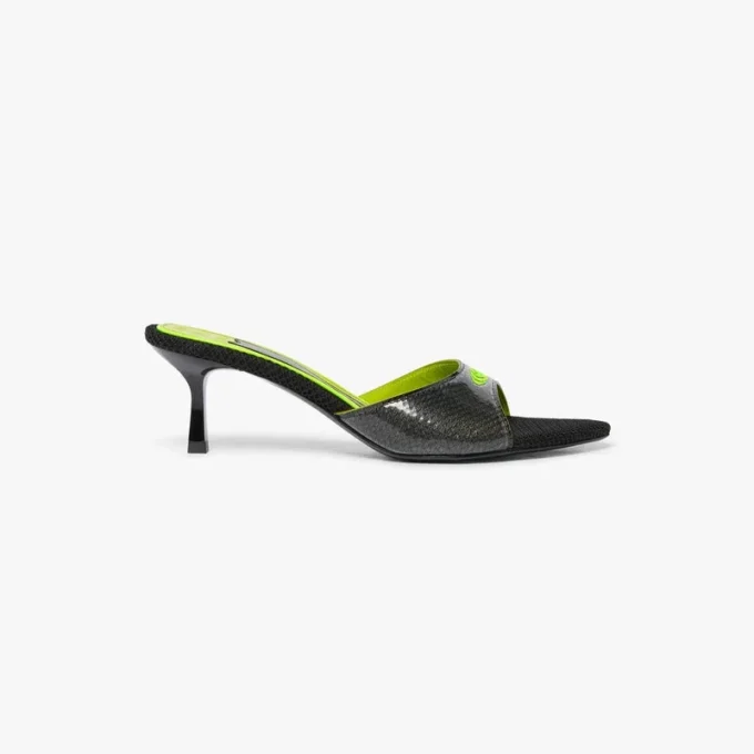 Svarte mule-sandaler med hæl