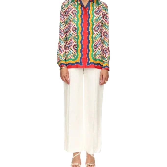 Tennis-silkeskjorte med monogram