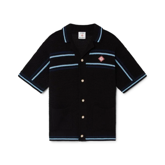 Tennis-skjorte i bomullshakket med korte ermer