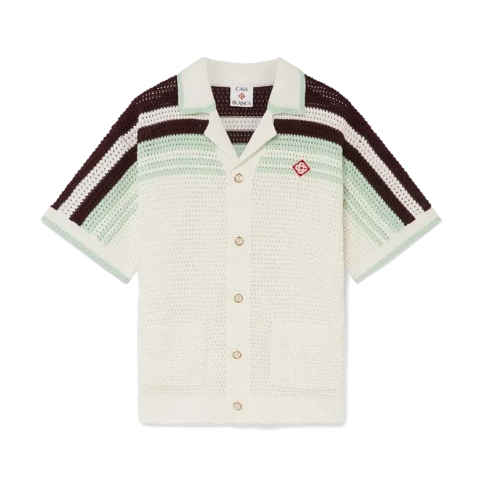 Tennis-skjorte i bomullshakket med korte ermer