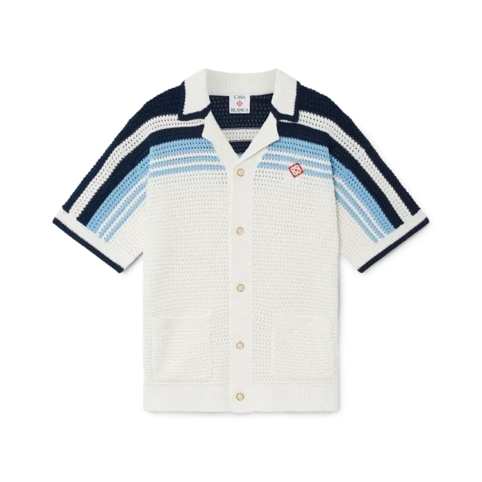 Tennis-skjorte i bomullshakket med korte ermer