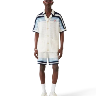 Tennis-skjorte i bomullshakket med korte ermer