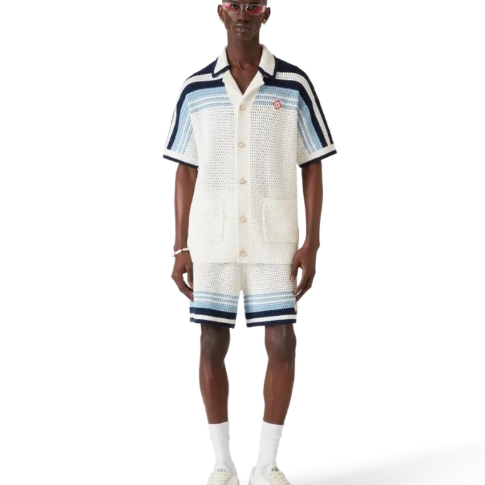 Tennis-skjorte i bomullshakket med korte ermer