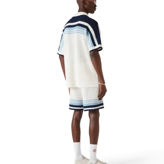 Tennis-skjorte i bomullshakket med korte ermer