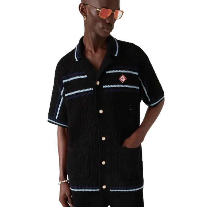 Tennis-skjorte i bomullshakket med korte ermer