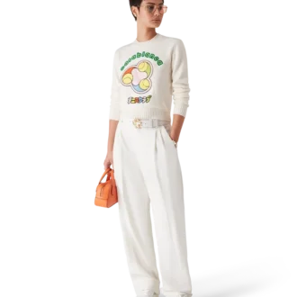 Tennisball-merinostrikk med rund hals