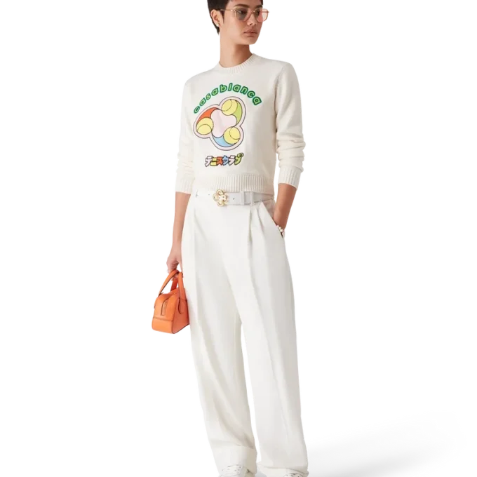 Tennisball-merinostrikk med rund hals