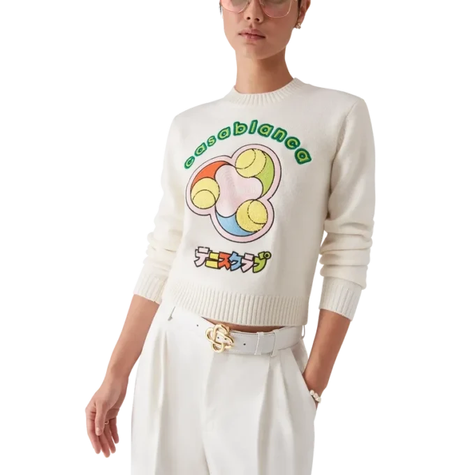 Tennisball-merinostrikk med rund hals