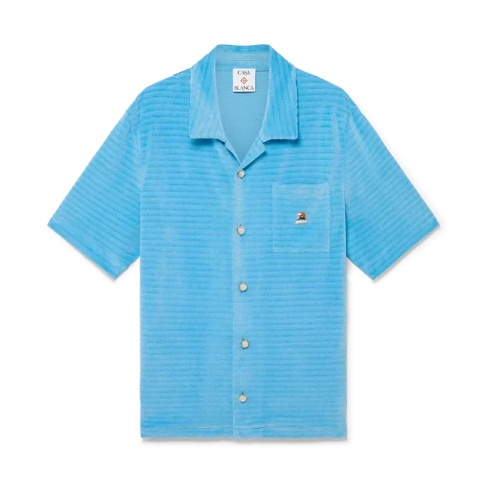 Velour-skjorte med korte shorts og striper