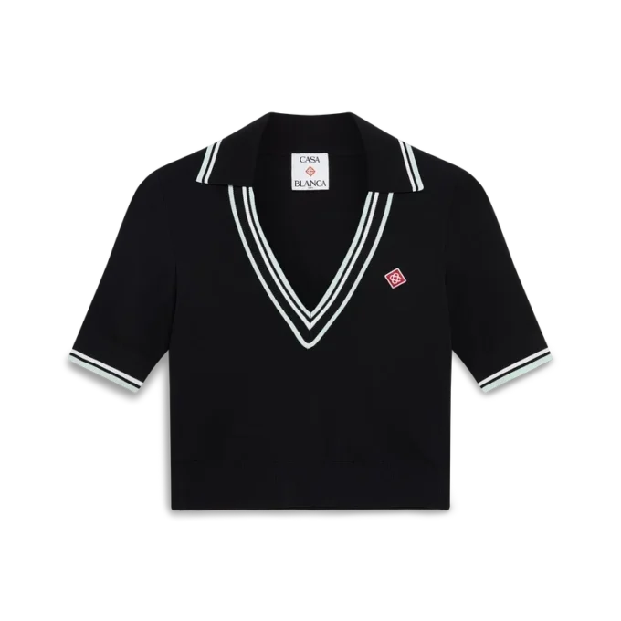 Viskose-pique-skjorte med V-hals