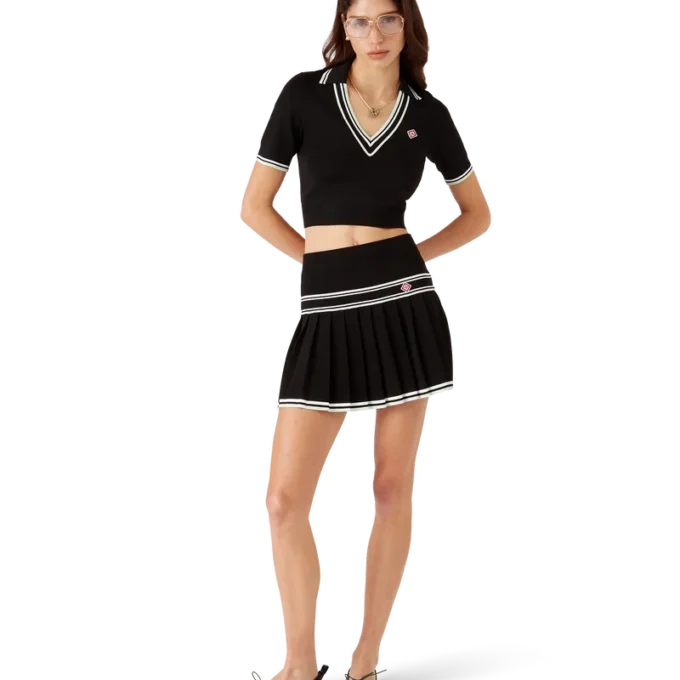 Viskose-pique-skjorte med V-hals