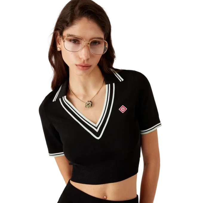 Viskose-pique-skjorte med V-hals