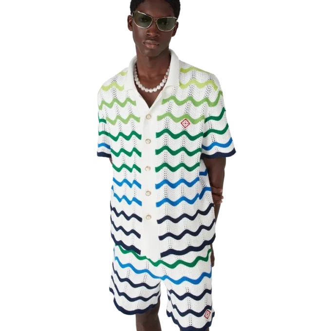 Wave kortærmet strikket skjorte